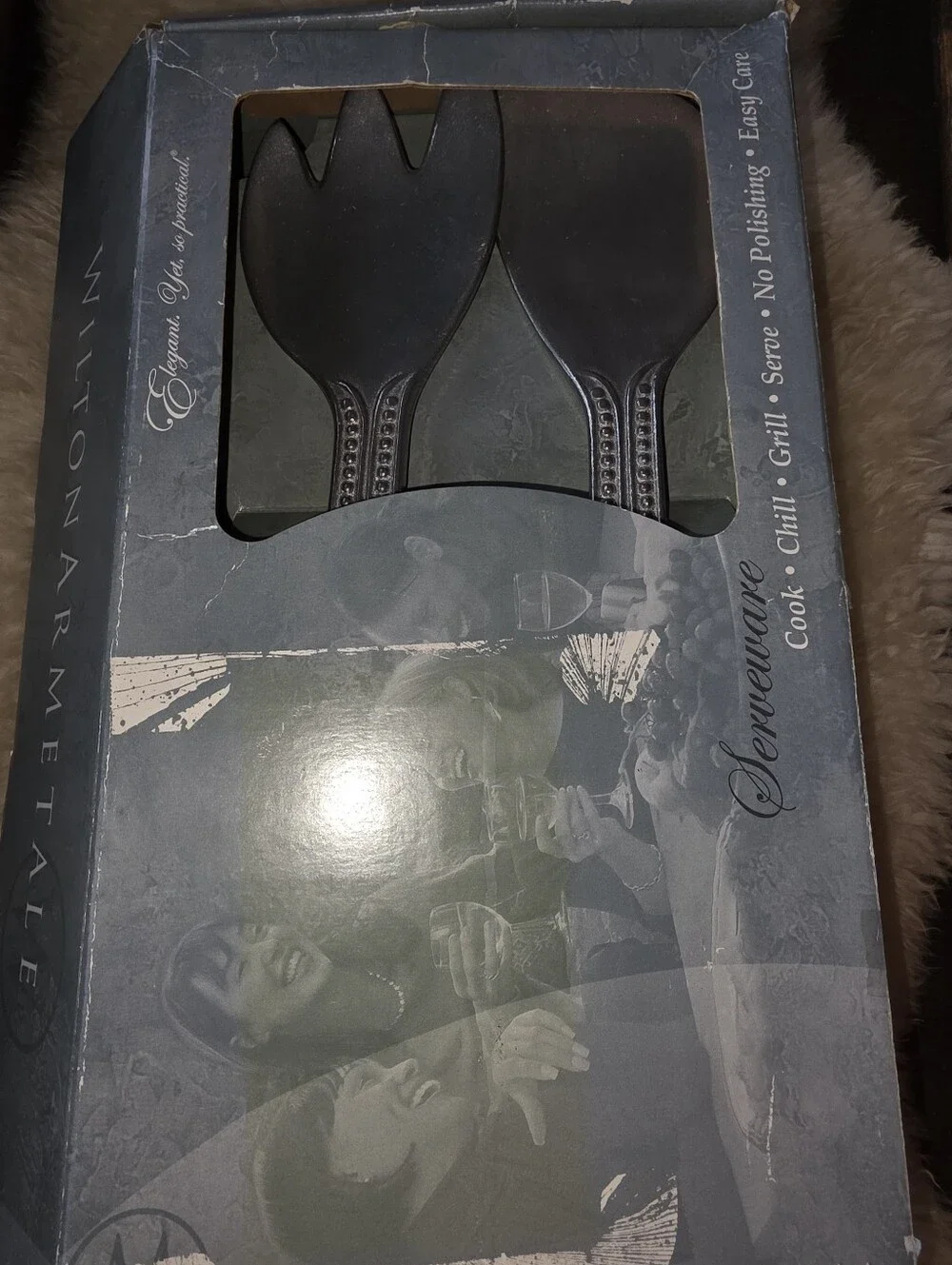 Wilton Armetale Flutes & Pearls Salad Serving Spoon & Fork Set Pewter Blend NIB